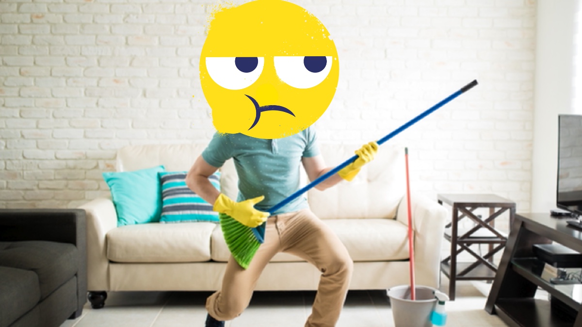 An emoji rocking out with a broom