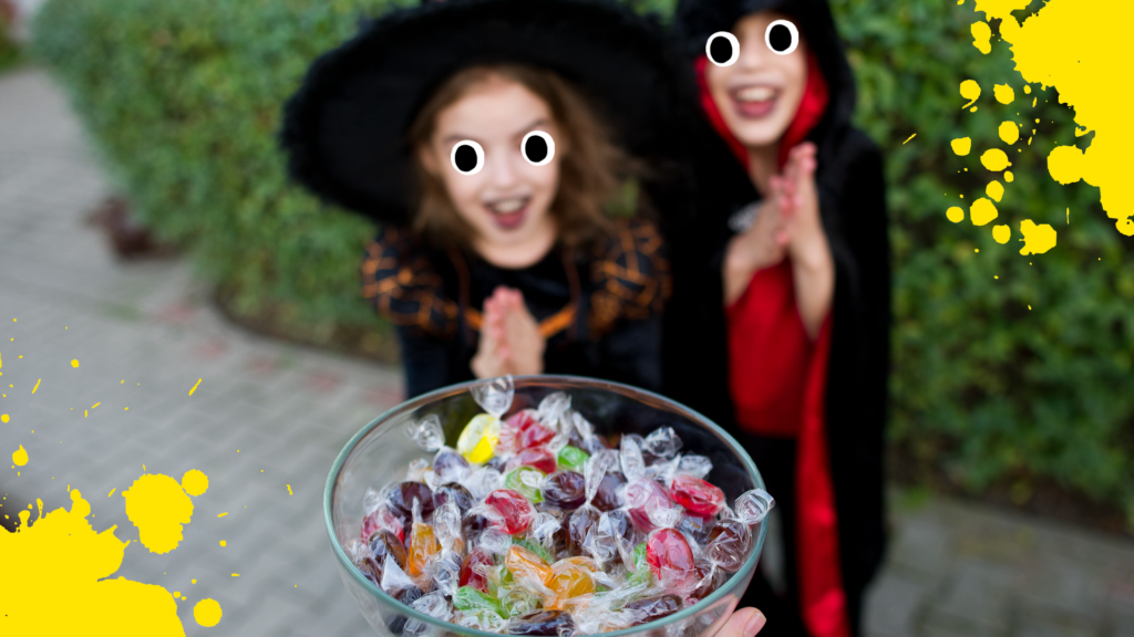 Two children trick or treating