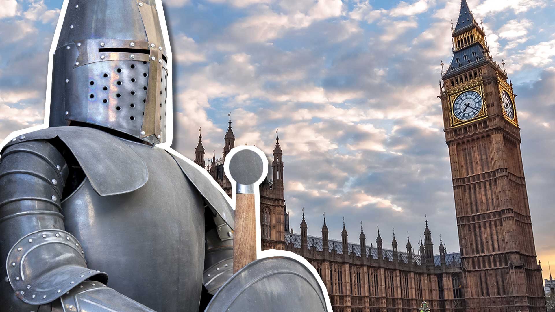 A knight outside the Houses of Parliament