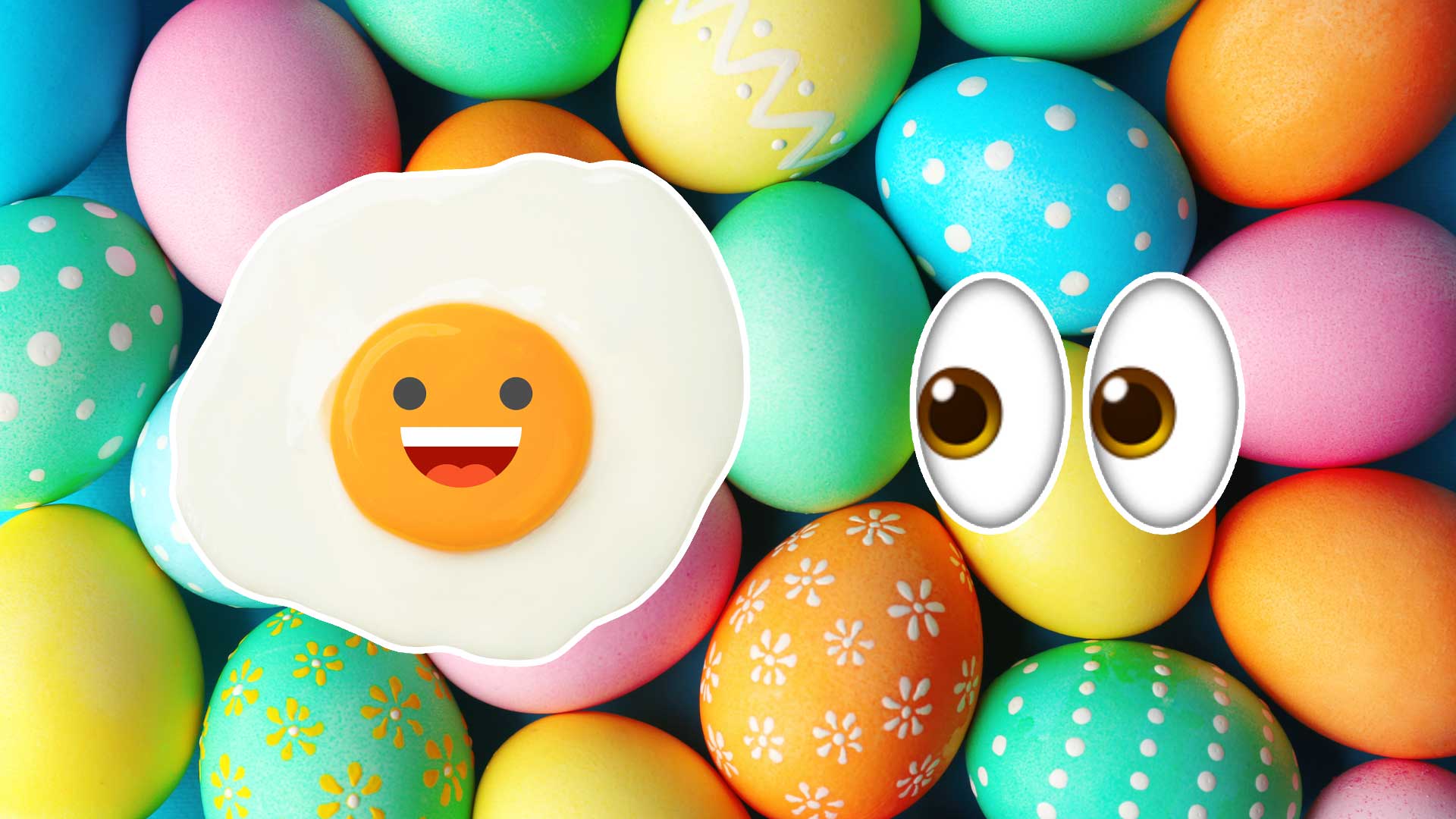 Easter emoji clue featuring a fried egg and a pair of eyes