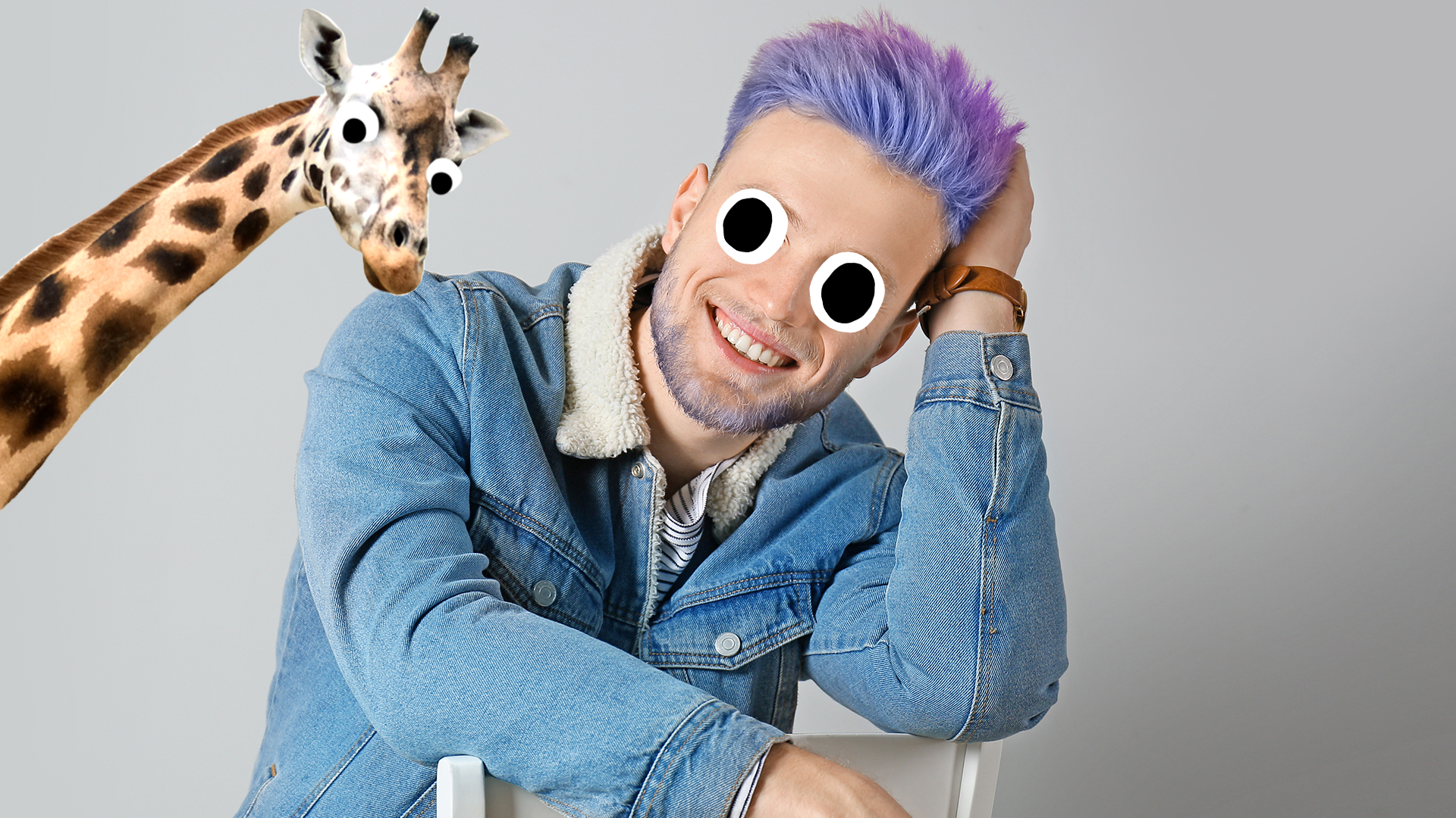 Man with dyed hair and Beano giraffe