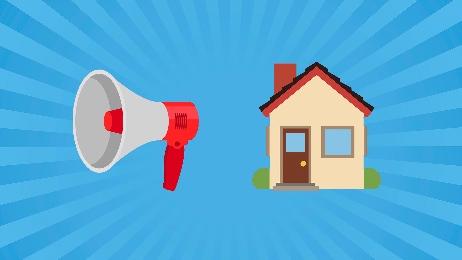 Emojis: megaphone, small home