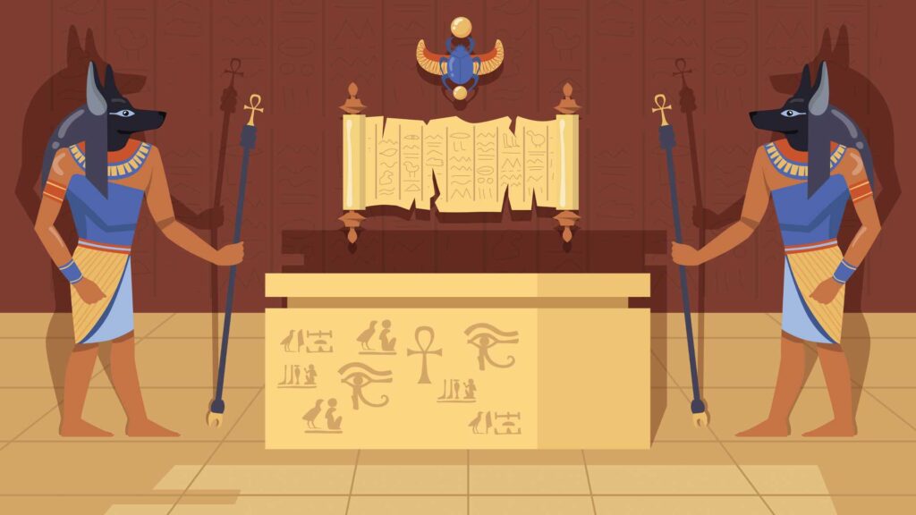 An illustration of a mummy case 