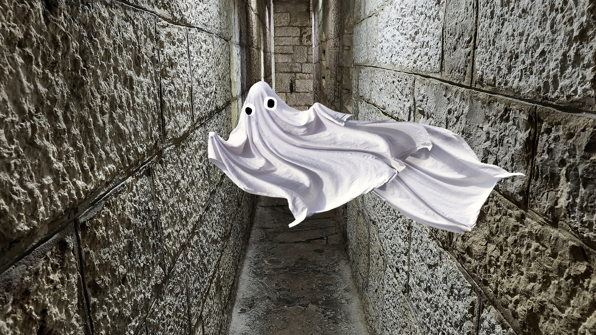 Beano ghost in spooky hallway