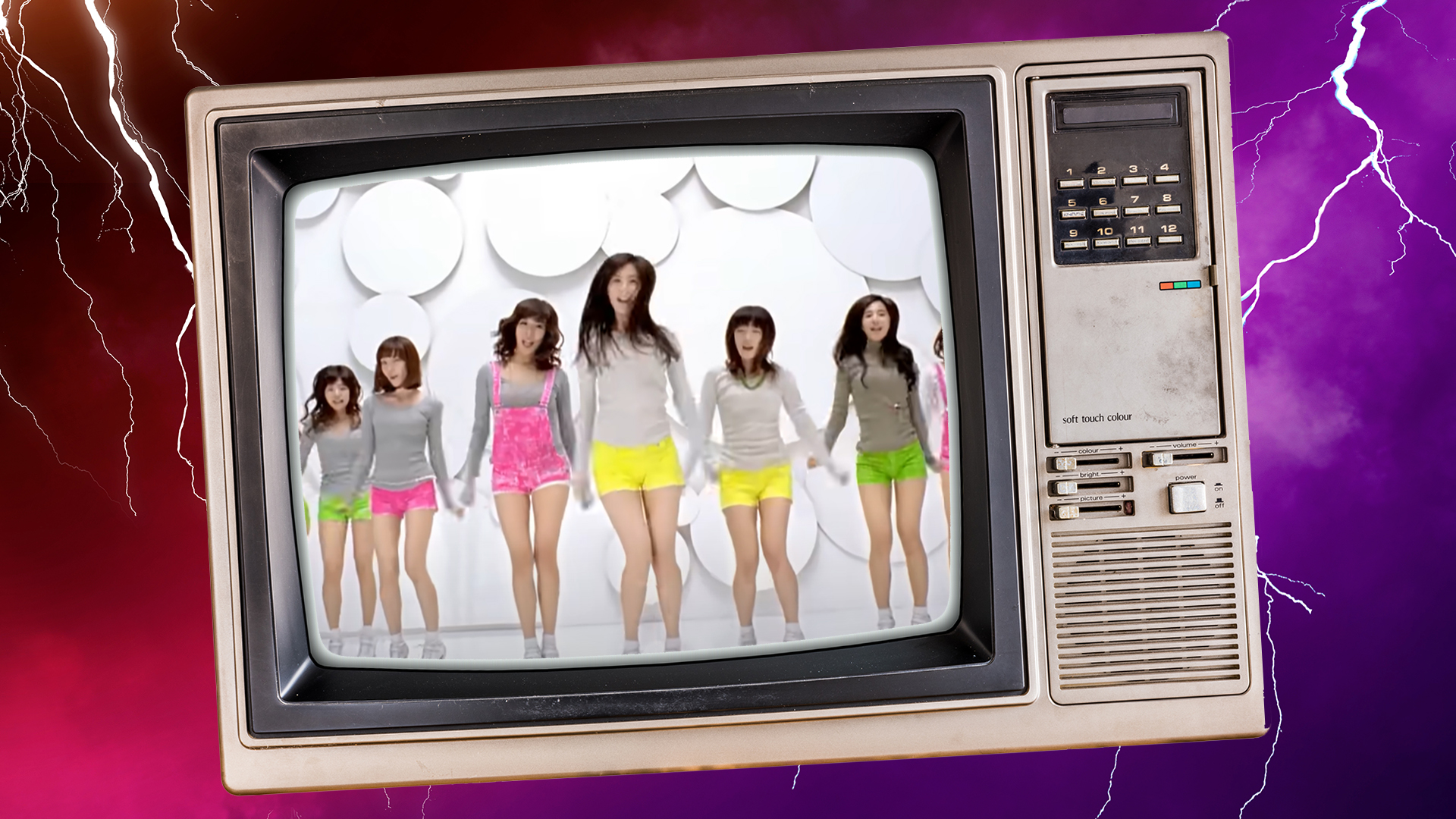 Girls' Generation shown on an old TV set