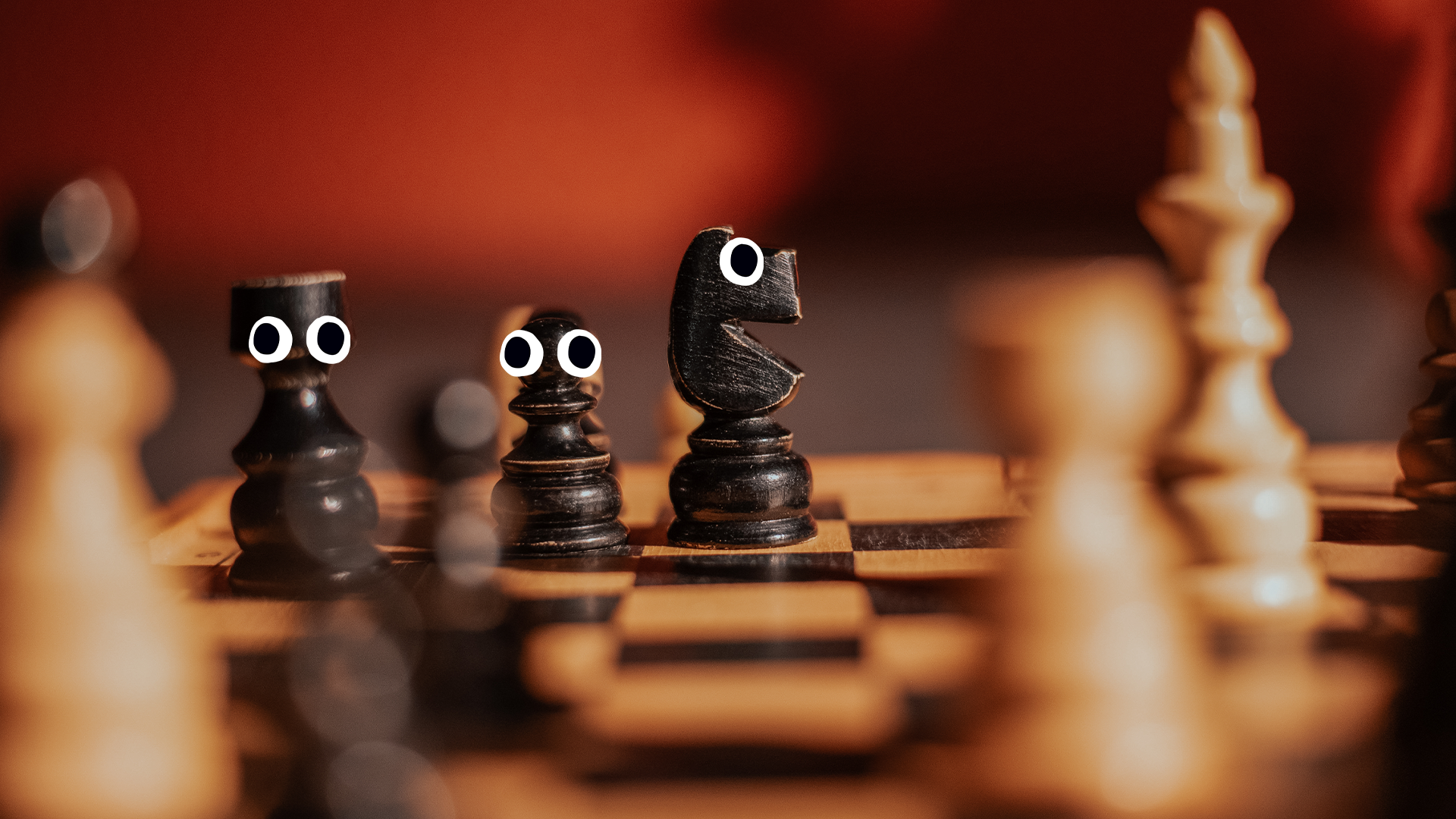 Chess pieces with eyes