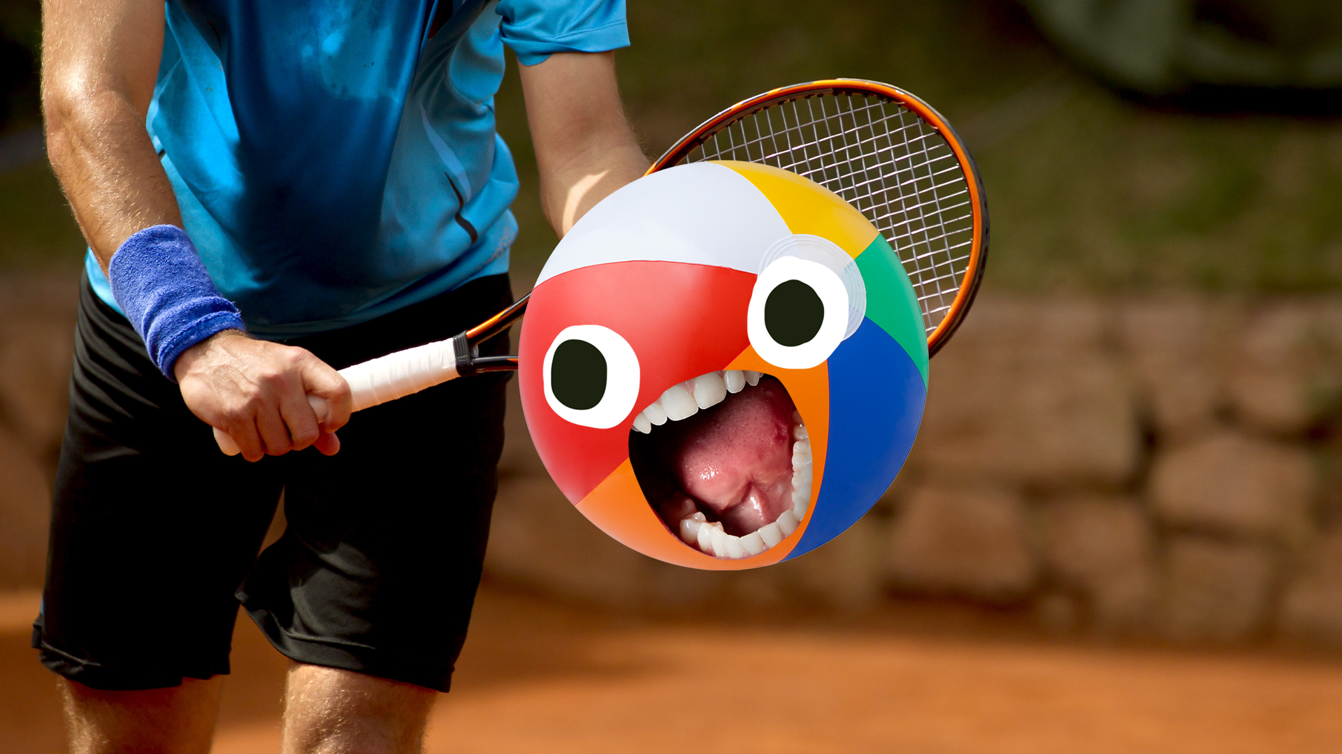 Someone playing tennis with a Beano beachball