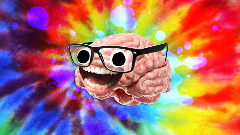 A brain in glasses