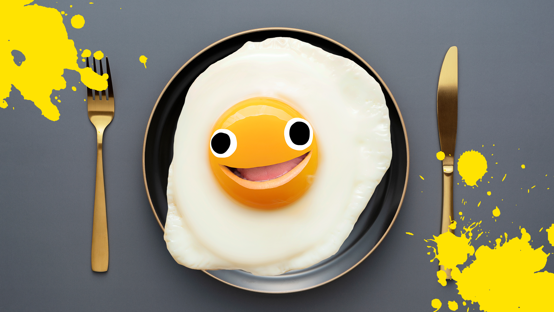 Beano egg on plate with splats