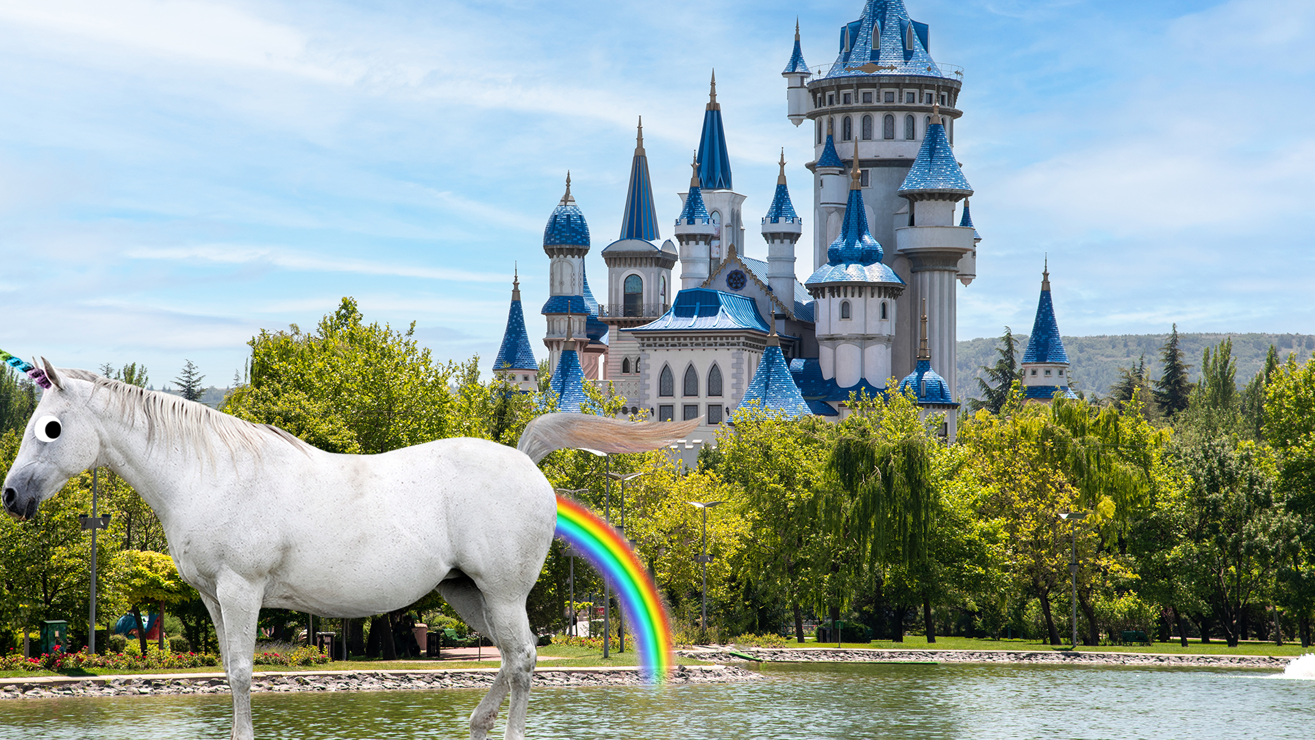 Farting unicorn infront of palace