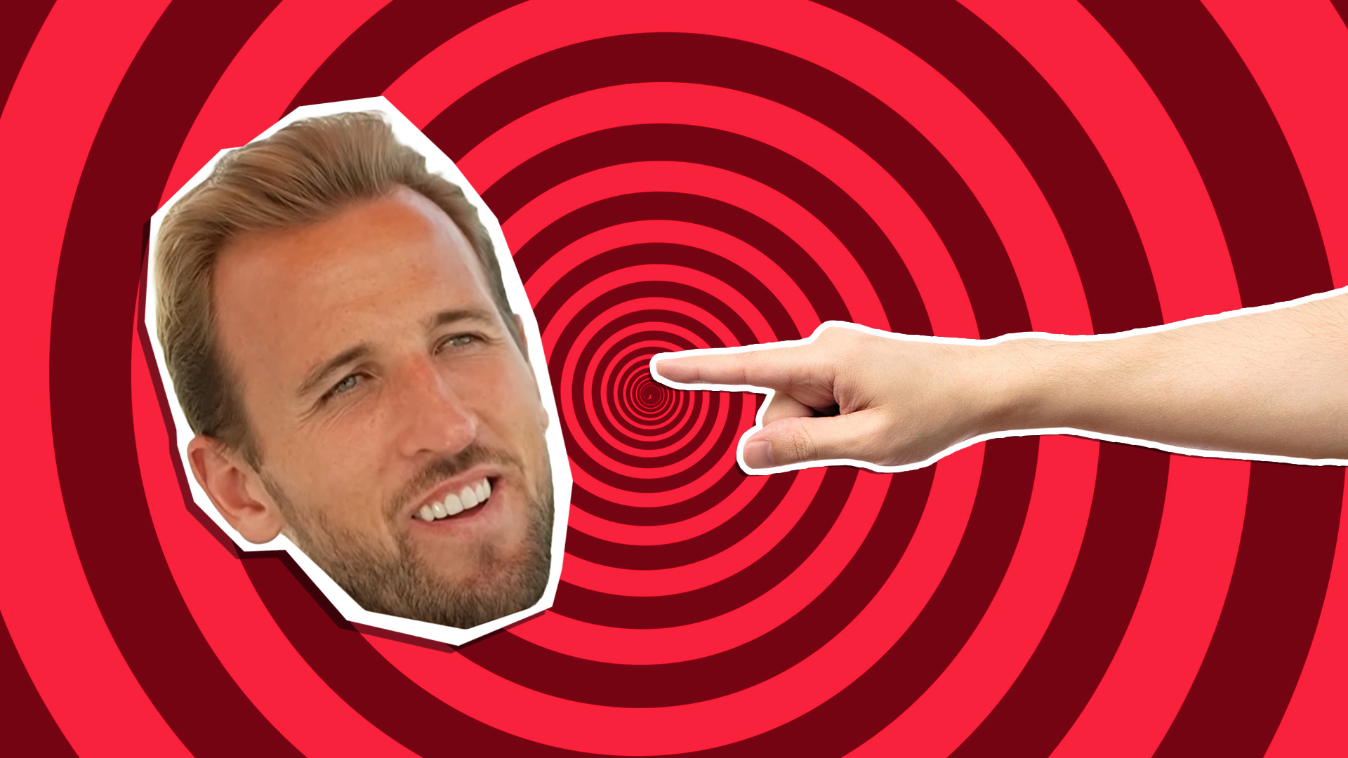 A person pointing at Harry Kane's head