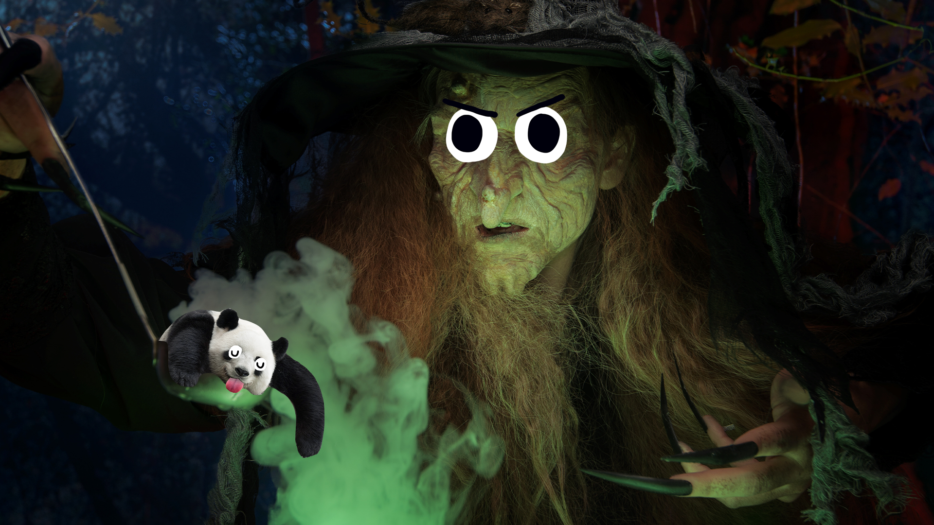 Creepy old witch and derpy panda