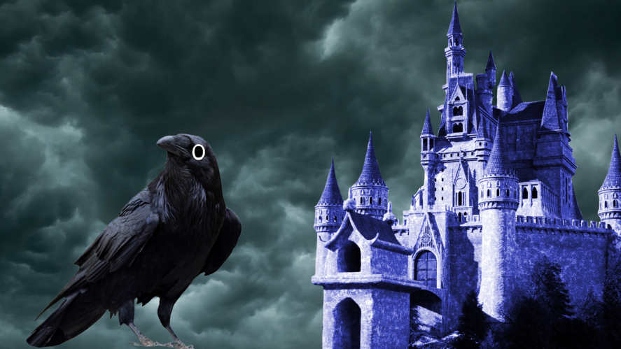 Spooky raven and castle
