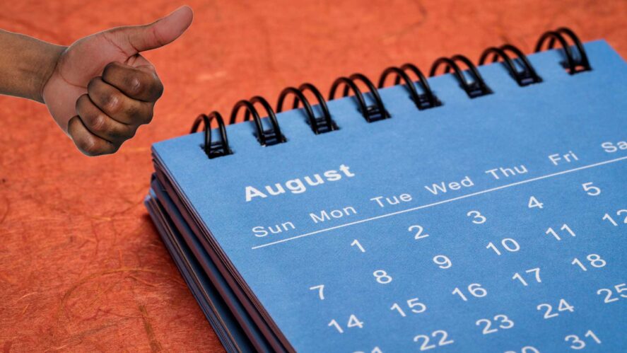 A calendar showing the month of August
