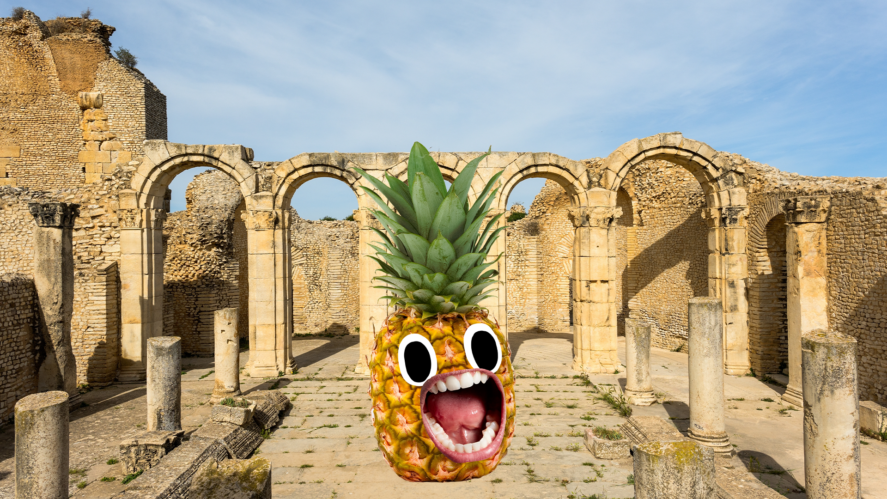 Screaming pineapple in Roman ruins