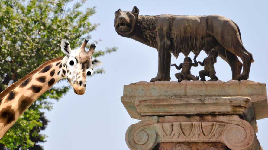 Roman statue and derpy giraffe