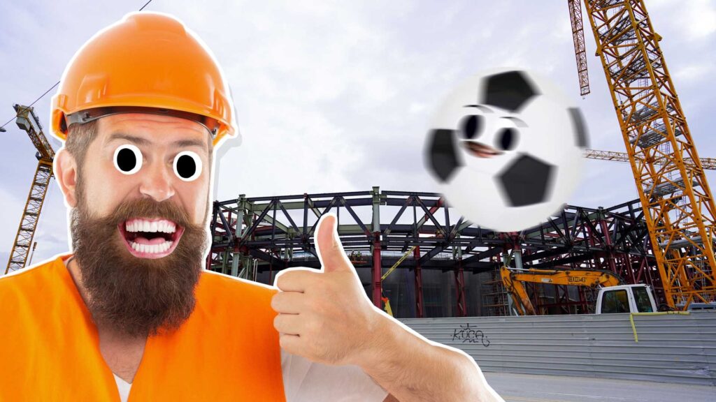 A construction worker outside of Camp Nou in Barcelona