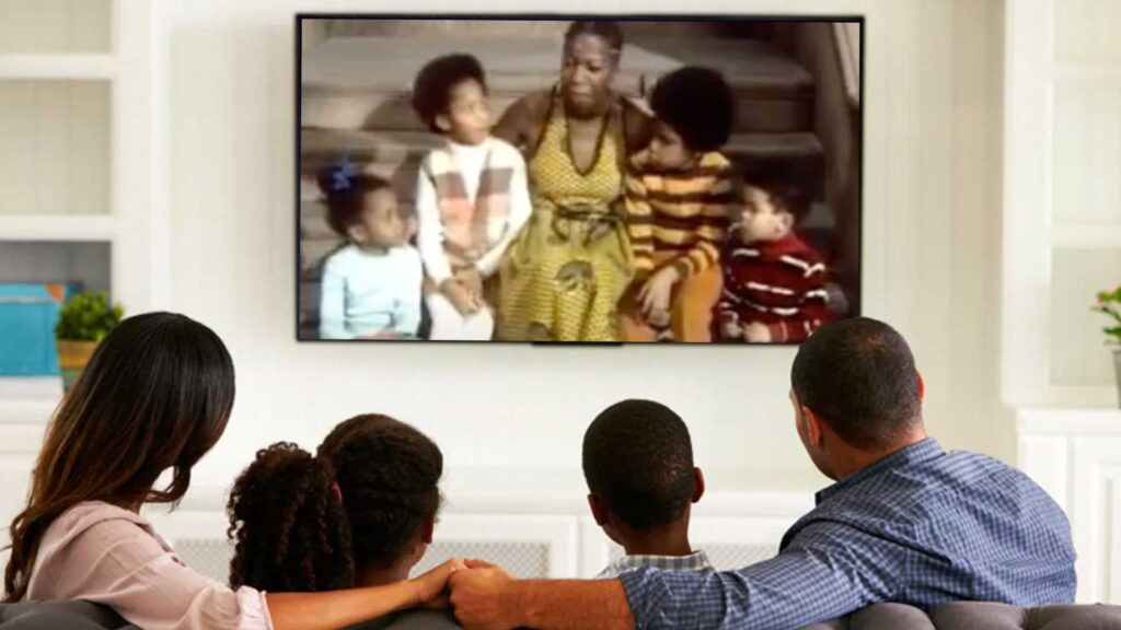 A family watching Nina Simone on Sesame Street