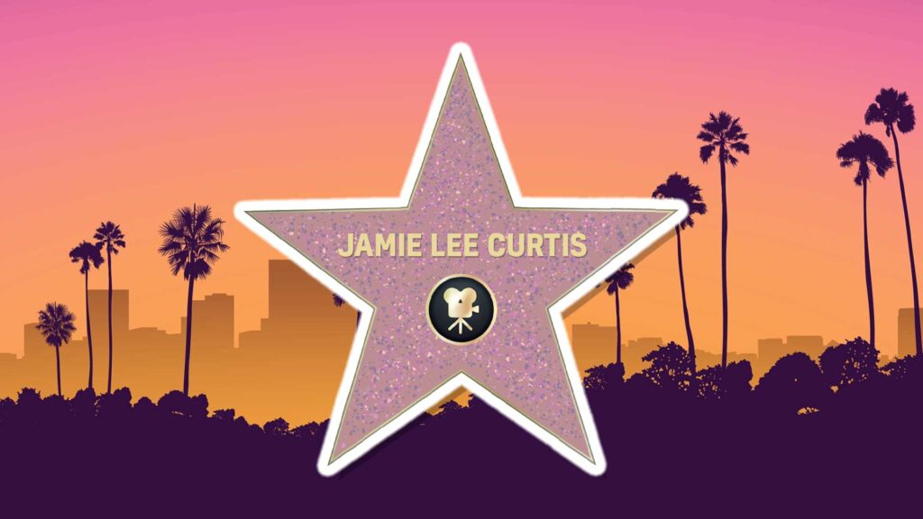 Jamie Lee Curtis Hollywood star with a vector backdrop of Los Angeles