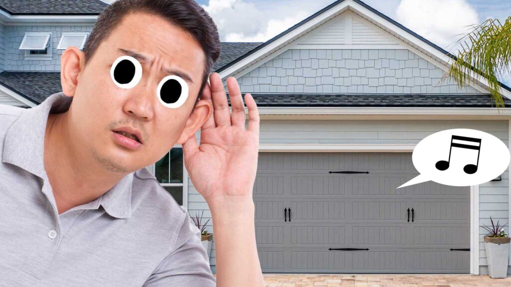 Man listening to music coming from a garage door