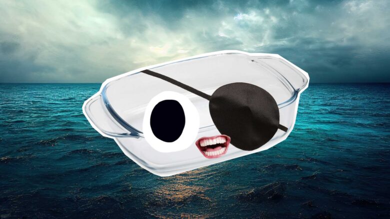 Oven dish with an eye patch 