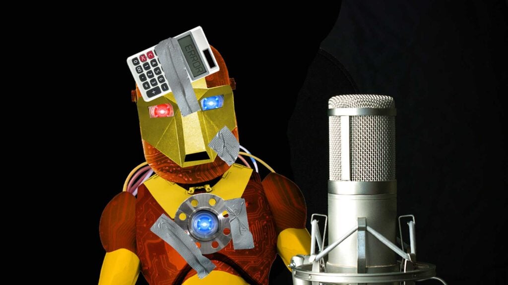 Beano Iron Man sings at microphone