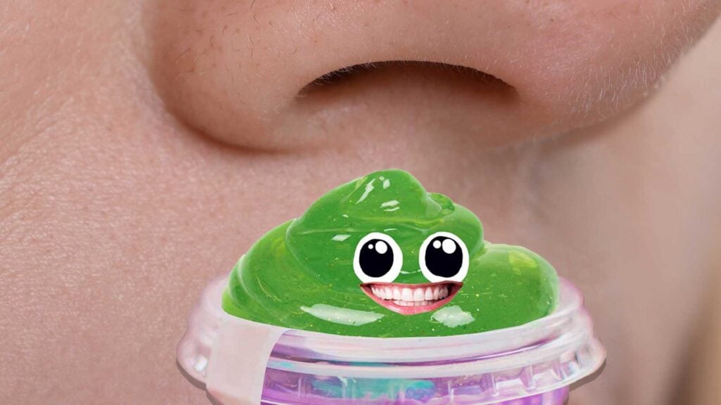 A nose smelling a tub of slime