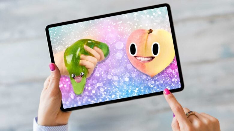 A woman watching slime on iPad