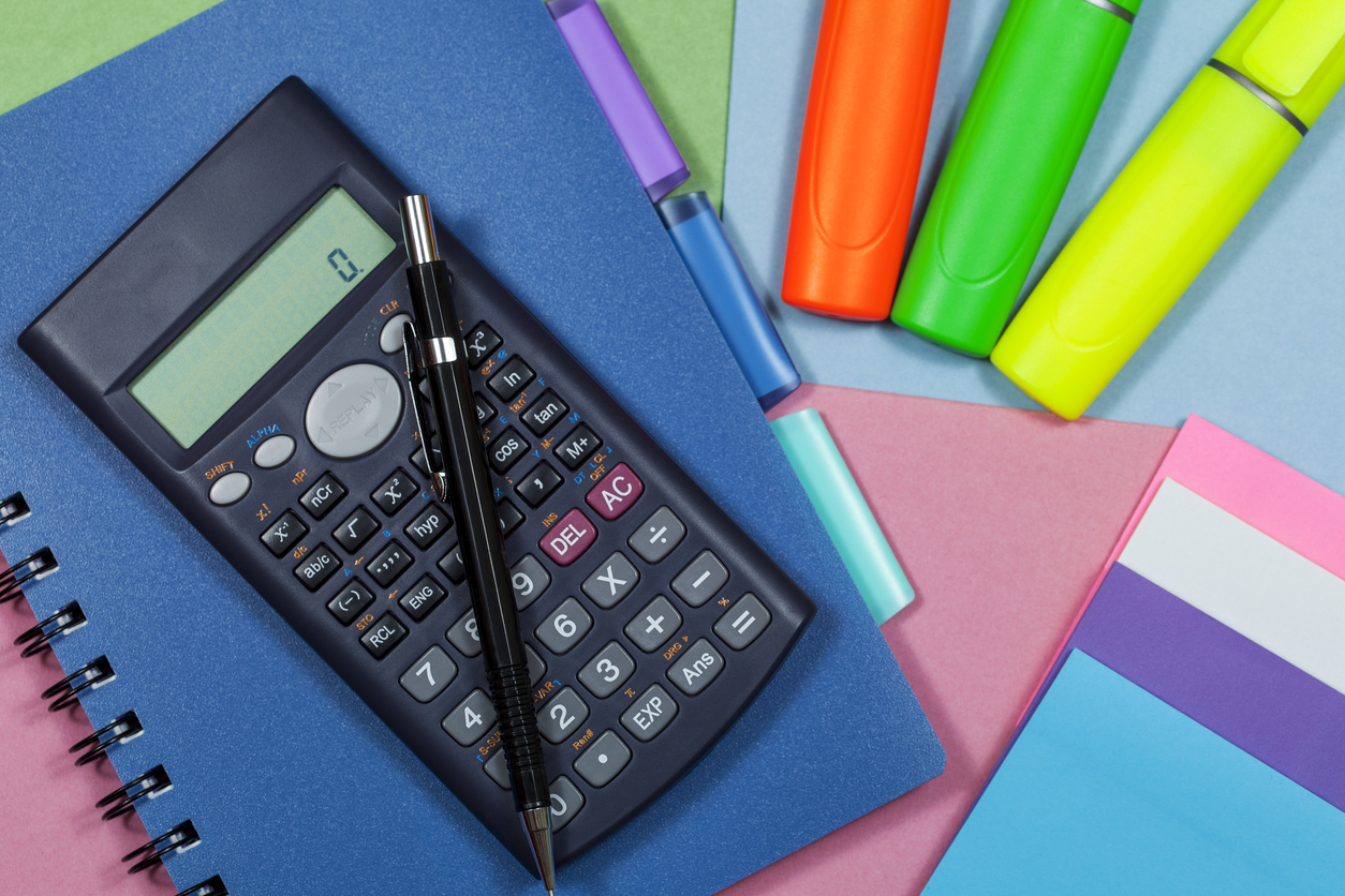 Calculator and highlighter pens with a note book
