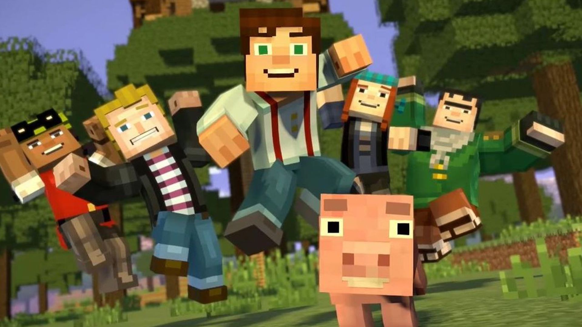 A Minecraft gang of friends and a little pig
