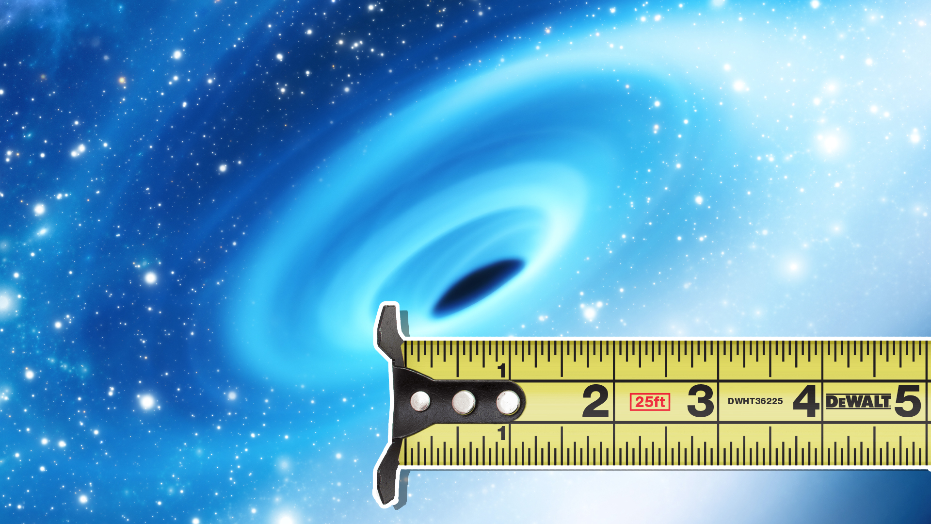A tape measure held against a black hole