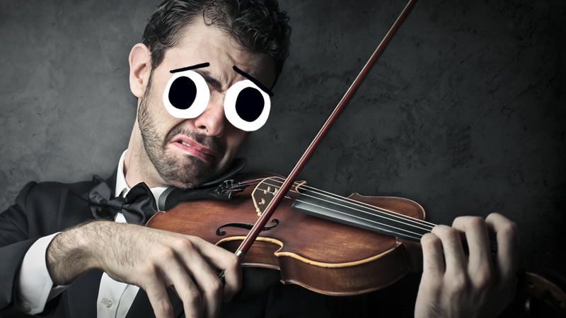A man playing a sad melody on a violin 