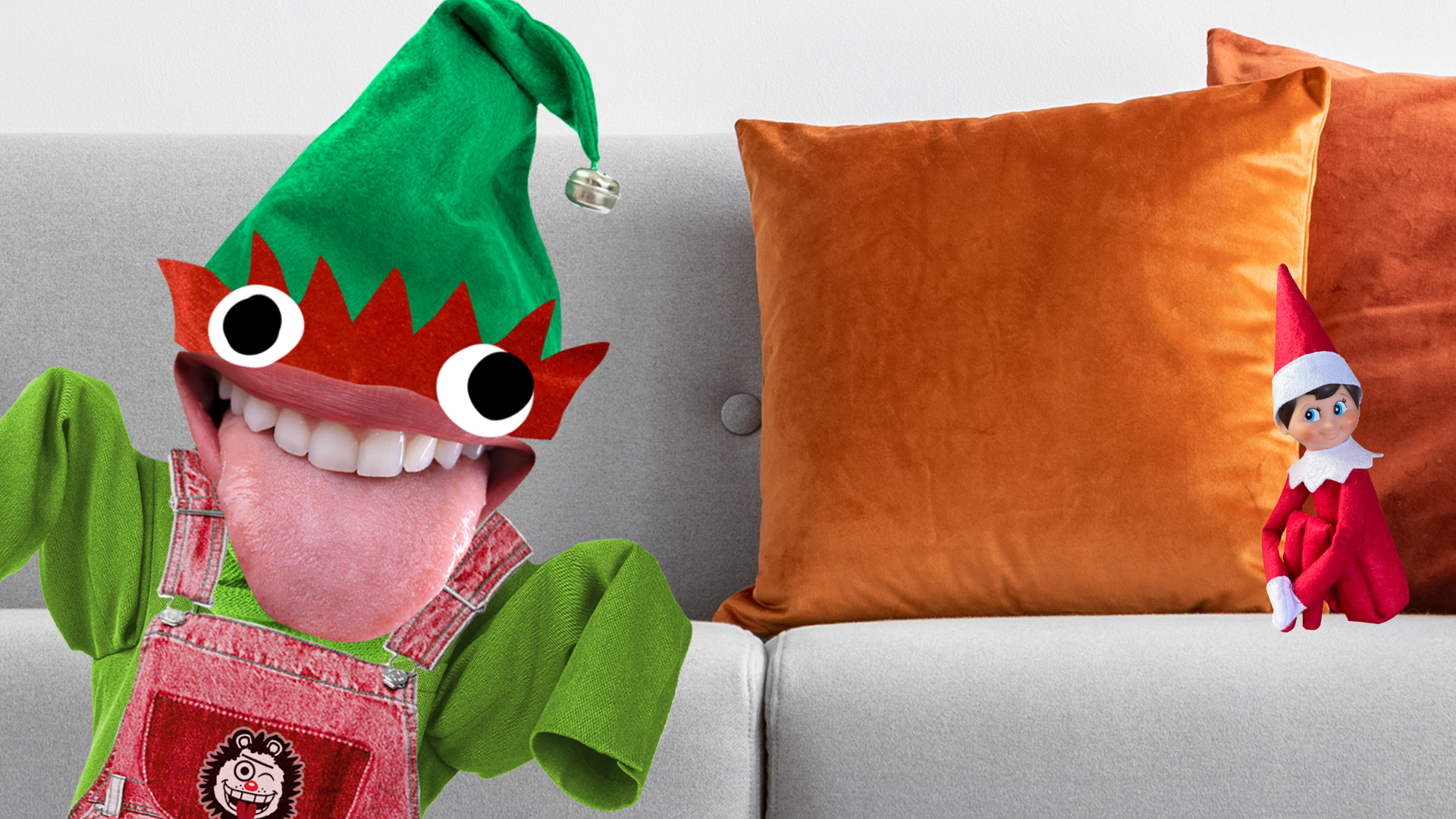 Two elves on a sofa