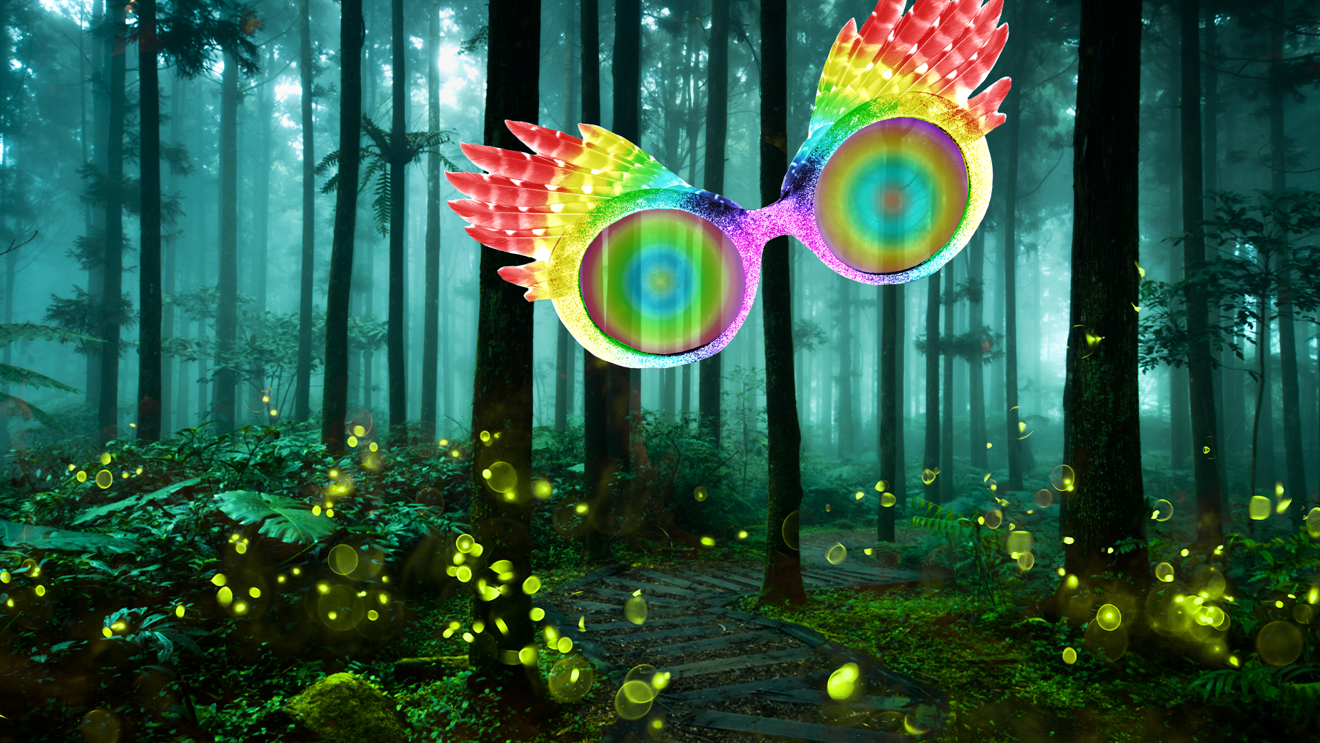 Luna Lovegood glasses and some fireflies in a forest